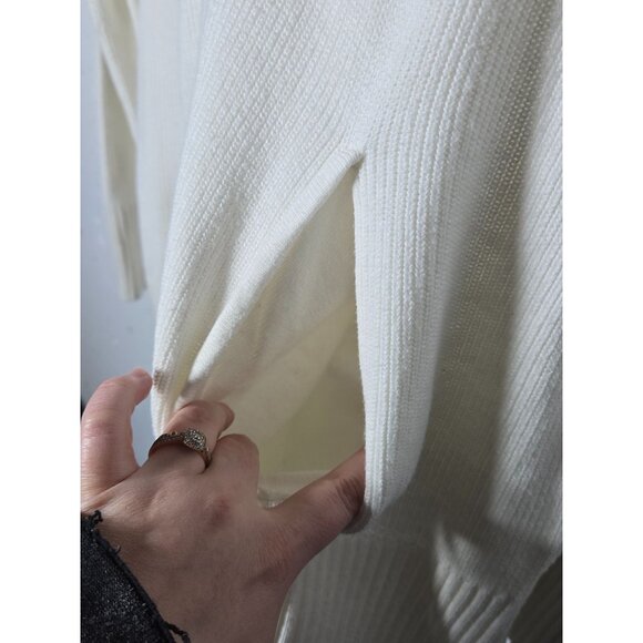 T By Talbots Womens White Knit Cowl Neck Sweater Size Large Minimalist Coastal - Picture 4 of 9